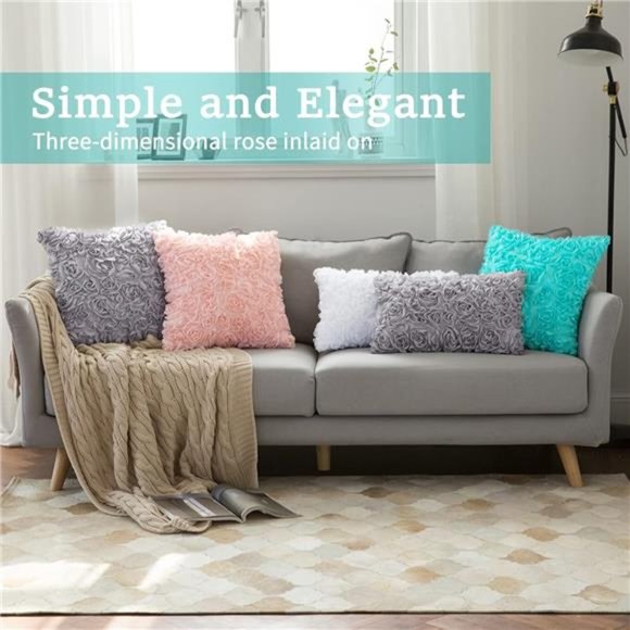 2 Pcs 3D Decorative Romantic Chiffon Rose Flower Pillow Cover  |  18x18 Inch - Picture 2 of 6